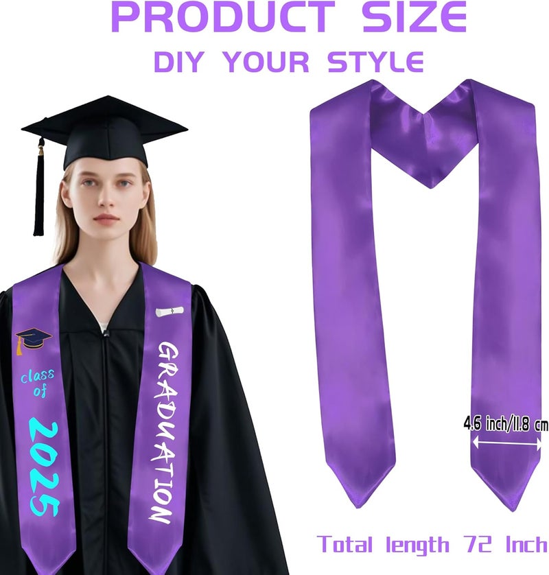 QOIUSO 72 Inch Plain Graduation Stole - Graduation Sash Class of 2025 With Classic Tips - Unisex Adult Honor Stole - Image 2